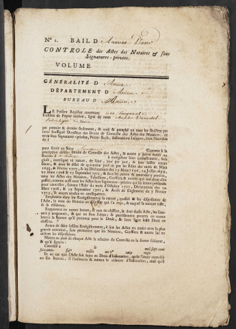 Contrôle des actes du bureau d’Amiens pour la période du 8 août 1777 au 20 janvier 1778