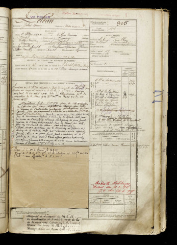 Deleau, Jules Henri, né le 02 mai 1894 à Villers-Faucon (Somme), classe 1914, matricule n° 905, Bureau de recrutement de Péronne