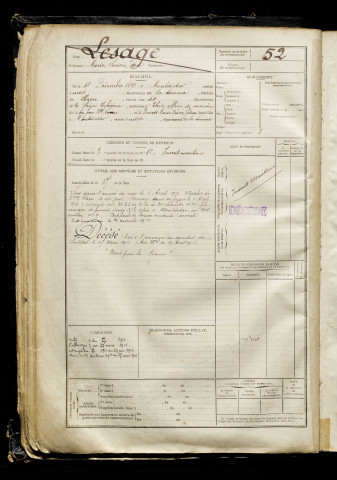 Lesage, Marie Lucien Jean, né le 14 décembre 1891 à Montdidier (Somme), classe 1911, matricule n° 52, Bureau de recrutement de Péronne