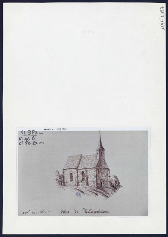 Bellifontaine (commune de Bailleul) : l'église d'après dessin - (Reproduction interdite sans autorisation - © Claude Piette)