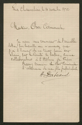 Témoignage de Pascaud, Henri (Caporal) et correspondance avec Jacques Péricard