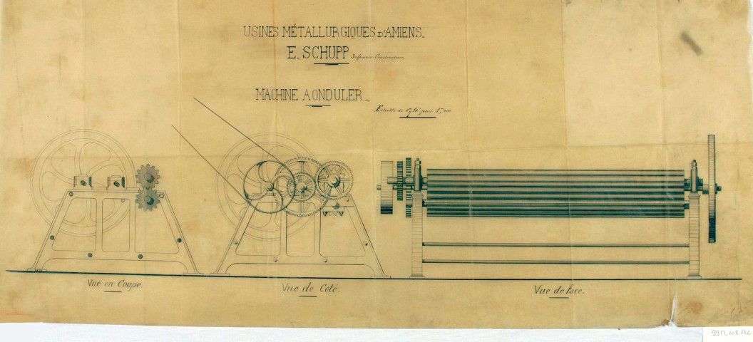 Dépôt de marque et de brevet. Modèle de machine à onduler les tôles créé par Emile Schupp