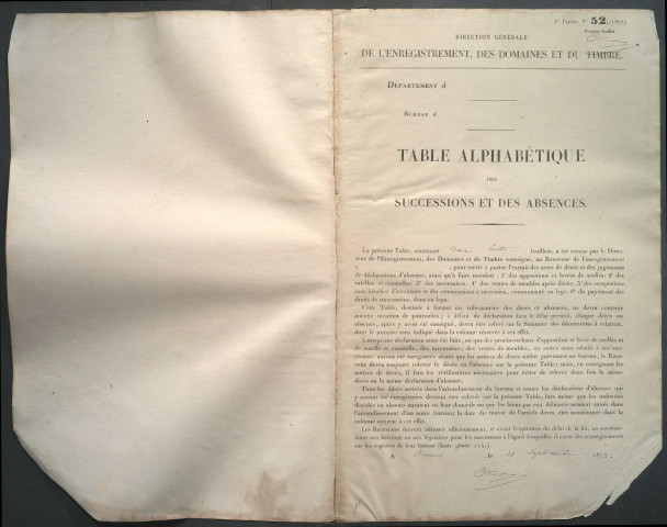 Table des successions et absences du bureau de Corbie