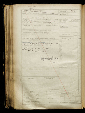 Hurier, Gabriel Edouard, né le 30 août 1895 à Cartigny (Somme), classe 1920, matricule n° 286, Bureau de recrutement de Péronne