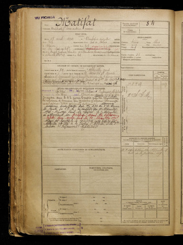 Matifat, René Ernest Jospeh Pierre Antoine, né le 18 avril 1901 à Boulogne-sur-Mer (Pas-de-Calais), classe 1921, matricule n° 84, Bureau de recrutement d'Abbeville