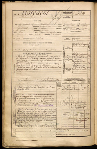 Balédent, Gustave Georges, né le 16 septembre 1870 à Grandcourt (Somme), classe 1890, matricule n° 724, Bureau de recrutement de Péronne