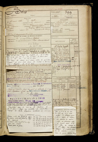 Bécu, Alfred, né le 13 mars 1896 à Nesle (Somme), classe 1916, matricule n° 399, Bureau de recrutement de Péronne