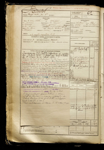 Boitel, Georges Arthur Jean Baptiste, né le 04 mai 1896 à Mézières-en-Santerre (Somme), classe 1916, matricule n° 62, Bureau de recrutement de Péronne