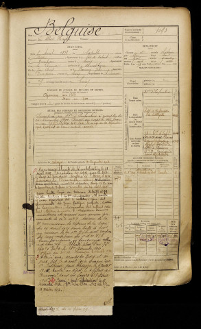 Belguise, Léon Albert Florentin, né le 08 avril 1878 à Capelle-lès-Hesdin (Pas-de-Calais), classe 1898, matricule n° 1093, Bureau de recrutement d'Abbeville