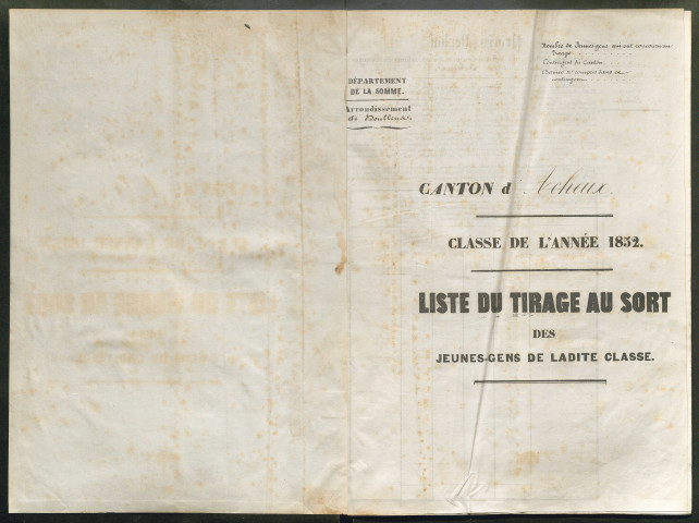 Tirage au sort (arrondissements de Doullens et de Montdidier) de l'année 1852