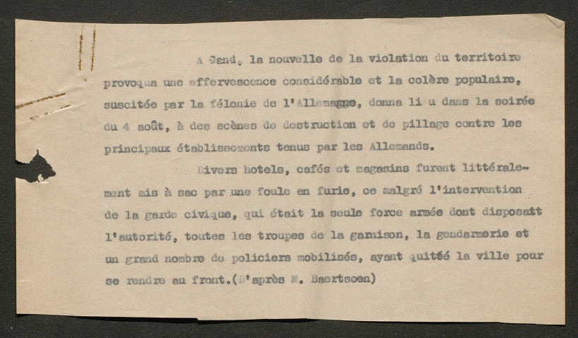 Témoignage de Baertsonn, M. et correspondance avec Jacques Péricard