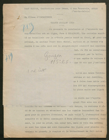 Témoignage de Goujon, René et correspondance avec Jacques Péricard