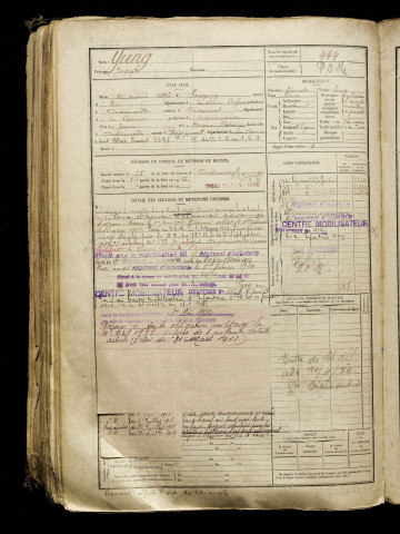 Yung, Joseph, né le 10 avril 1896 à Longroy (Seine-Maritime), classe 1916, matricule n° 444, Bureau de recrutement d'Amiens
