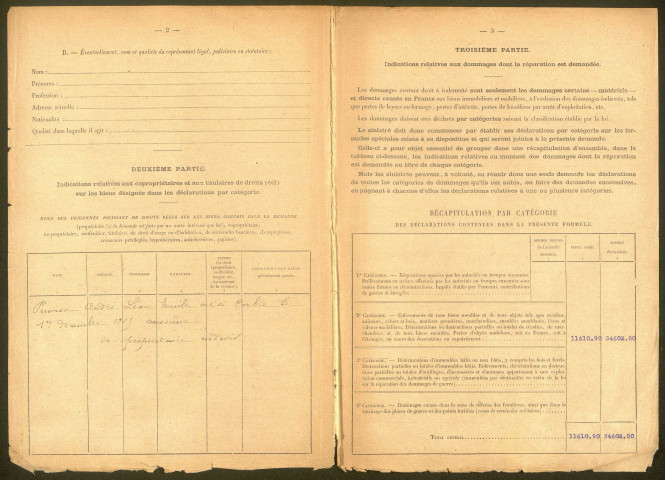 Albert. Demande d'indemnisation des dommages de guerre : dossier Peuvion-Pigeon