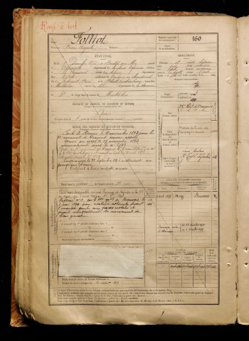 Folliot, Henri Auguste, né le 09 décembre 1872 à Hautot-sur-Mer (Seine-Maritime), classe 1892, matricule n° 160, Bureau de recrutement de Péronne