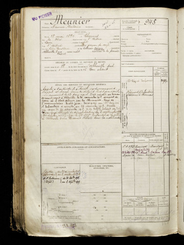 Meunier, Maurice Antoine, né le 18 mai 1896 à Charmes (Aisne), classe 1916, matricule n° 948, Bureau de recrutement d'Abbeville
