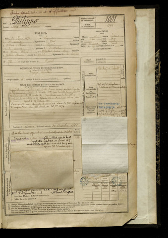 Philippo, Félix Louis Charles, né le 01 mars 1876 à Sequedin (Nord), classe 1896, matricule n° 1001, Bureau de recrutement de Péronne
