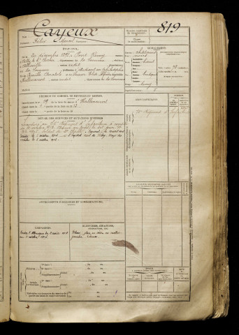 Cayeux, Félix Marcel, né le 20 décembre 1892 à Pont-Remy (Somme), classe 1912, matricule n° 819, Bureau de recrutement d'Abbeville