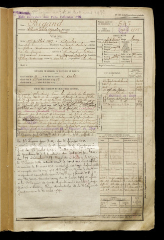 Bigand, Albert Emile Gaston Louis, né le 01 juillet 1897 à Étaples (Pas-de-Calais), classe 1917, matricule n° 547, Bureau de recrutement d'Amiens