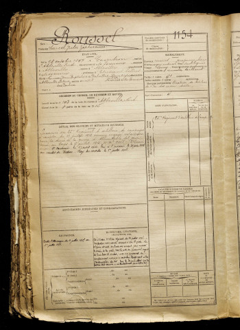 Roussel, Marcel Jules Zéphir, né le 18 octobre 1897 à Cambron (Somme), classe 1917, matricule n° 1154, Bureau de recrutement d'Abbeville