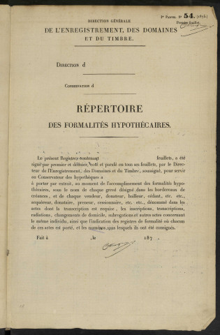 Répertoire des formalités hypothécaires, du 03/11/1879 au 01/05/1880, volume n° 139 (Conservation des hypothèques de Doullens)