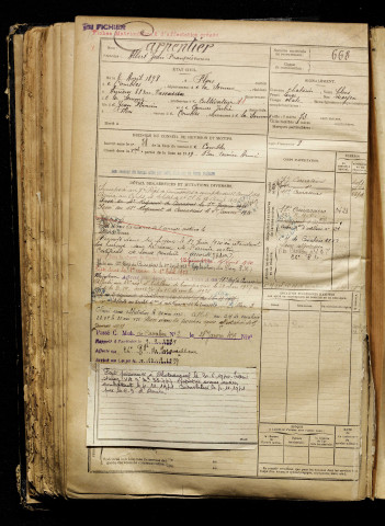 Carpentier, Albert Jean François, né le 02 avril 1898 à Flers (Somme), classe 1918, matricule n° 668, Bureau de recrutement de Péronne