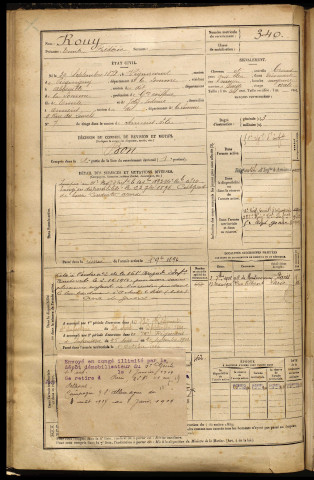 Rouy, Emile Frédéric, né le 30 septembre 1872 à Vignacourt (Somme), classe 1892, matricule n° 340, Bureau de recrutement d'Amiens