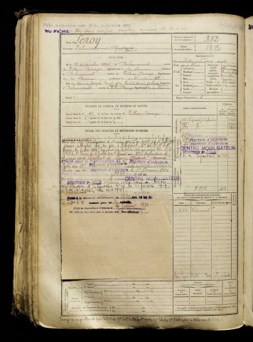 Leroy, Fabius Marius Alfred Raoul, né le 12 décembre 1896 à Béhencourt (Somme), classe 1916, matricule n° 352, Bureau de recrutement d'Amiens