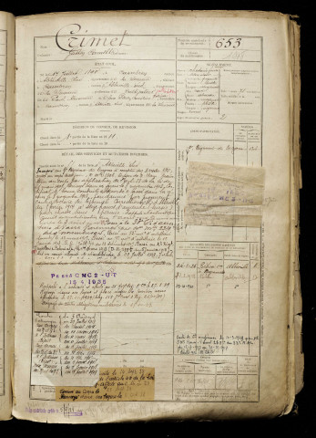Crimet, Gaston Camille, né le 17 juillet 1890 à Cambron (Somme), classe 1910, matricule n° 653, Bureau de recrutement d'Abbeville