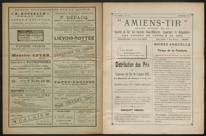 Amiens-tir, organe officiel de l'amicale des anciens sous-officiers, caporaux et soldats d'Amiens, numéro 12 (décembre 1910)
