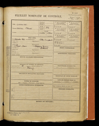 Dumeige, Marcel Henri, né le 08 décembre 1897 à Villers-Campsart (Somme), classe 1917, matricule n° 177, Bureau de recrutement d'Amiens