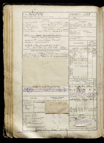 Leroy, Victor Emile Louis, né le 17 octobre 1896 à Vendin-le-Vieil (Pas-de-Calais), classe 1916, matricule n° 638, Bureau de recrutement d'Abbeville