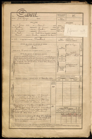 Ossart, Victor Georges, né le 02 février 1868 à Beauval (Somme), classe 1888, matricule n° 56, Bureau de recrutement d'Abbeville