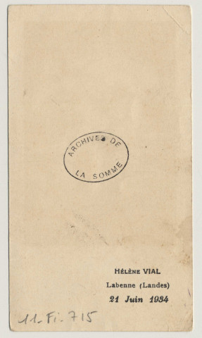 Seigneur, voyez l'immense désir de mon coeur, enseignez-moi comment je dois vous recevoir, pour vous recevoir avec amour. Souvenir de première communion. Image de communion d'Hélène Vial, Labenne (Landes), le 21 juin 1934