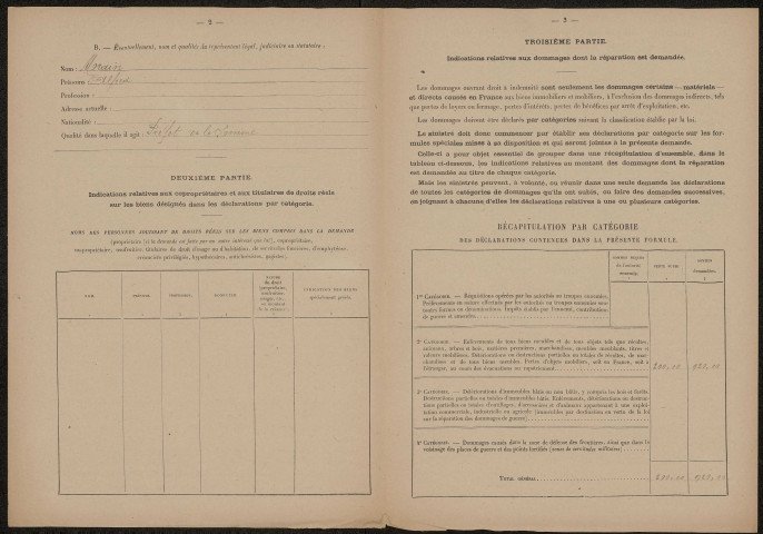 Péronne. Demande d'indemnisation des dommages de guerre : dossier Département de la Somme (bibliothèque de la Justice de Paix)