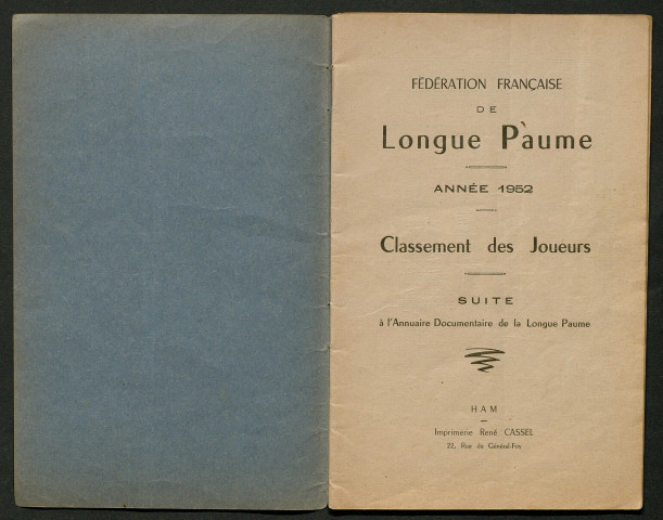 Fédération française de Longue Paume : classement des joueurs. Suite à l'annuaire documentaire de la Longue Paume