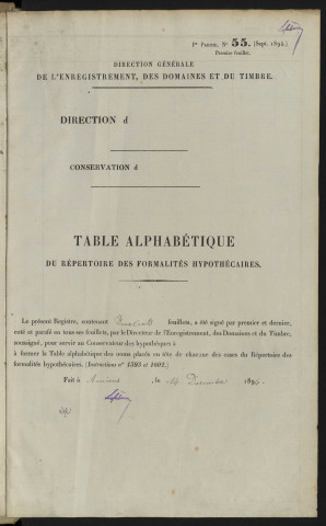 Table alphabétique du répertoire des formalités, de Durand à Duval, registre n° 62 (Abbeville)
