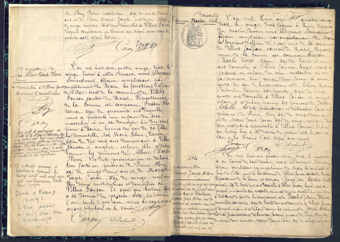 Villers-Faucon : naissances (1883-1892) - Table décennale des naissances, mariages, décès (1883-1892)