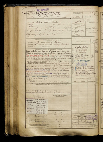 Roquencourt, Raymond Léon Jules, né le 29 septembre 1892 à Ercheu (Somme), classe 1912, matricule n° 252, Bureau de recrutement de Péronne