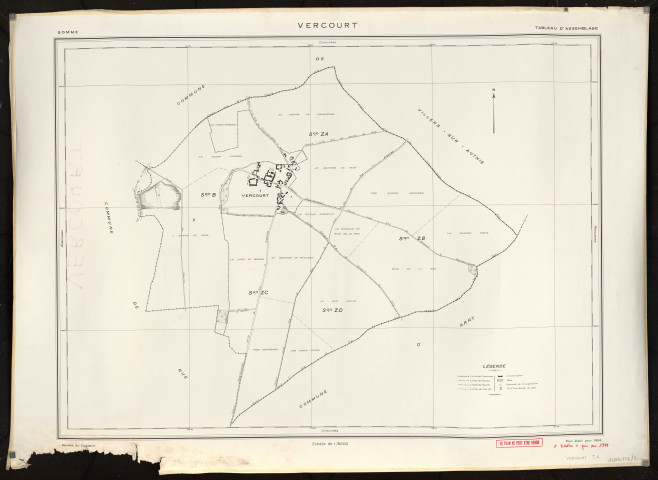 Plan du cadastre rénové - Vercourt : tableau d'assemblage (TA)