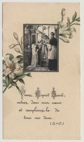 Venez Esprit Saint, entrez dans mon coeur et remplissez-le de tous vos dons. La confirmation d'une jeune fille