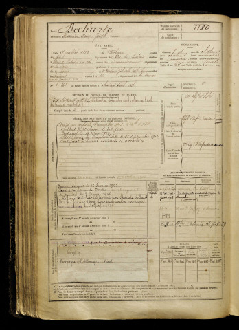 Decharte, Maurice Xavier Joseph, né le 17 juillet 1882 à Béthune (Pas-de-Calais), classe 1902, matricule n° 1180, Bureau de recrutement d'Amiens