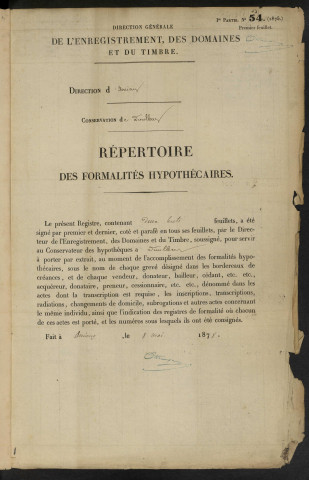Répertoire des formalités hypothécaires, du 19/08/1878 au 20/03/1879, volume n° 137 (Conservation des hypothèques de Doullens)