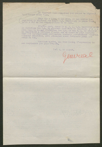 Témoignage de De Cuyper, A. (Général) et correspondance avec Jacques Péricard