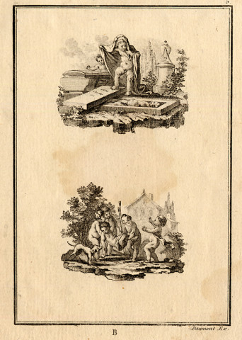 Série de 6 gravures du XVIIIe siècle mettant en scène des angelots exprimant des émotions, des actions ou des événements de la vie