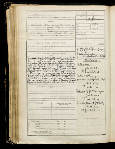 Duflot, Henri Georges, né le 22 novembre 1901 à Doingt (Somme), classe 1921, matricule n° 870, Bureau de recrutement de Péronne