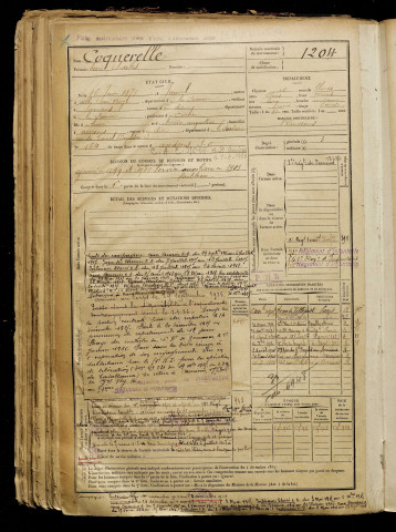 Coquerelle, Henri Charles, né le 16 juin 1878 à Jumel (Somme), classe 1898, matricule n° 1204, Bureau de recrutement d'Amiens