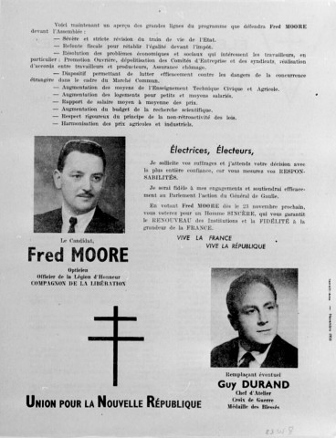 Département de la Somme. Elections législatives du 23 novembre 1958, 1ère circonscription (Amiens). Union pour la Nouvelle République