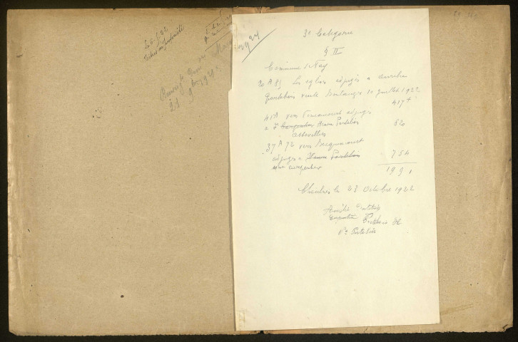 Fay. Demande d'indemnisation des dommages de guerre : dossier Portebois Aurélie