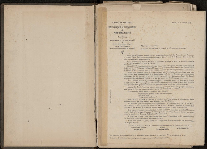 Statuts. Statuts rectifiés de l'Union départementale et de la Fédération d'arrondissement des Petites A. Laïques de la Somme. Procès verbaux. Comptes-rendus financiers. Assemblée générale